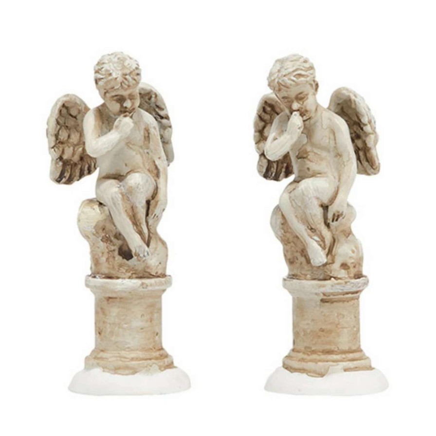 Christmas Village Sets & Accessories * | Department 56 Set Of 2 Ivory And White Tudor Gardens Cherubs Tabletop Figurines 2.25