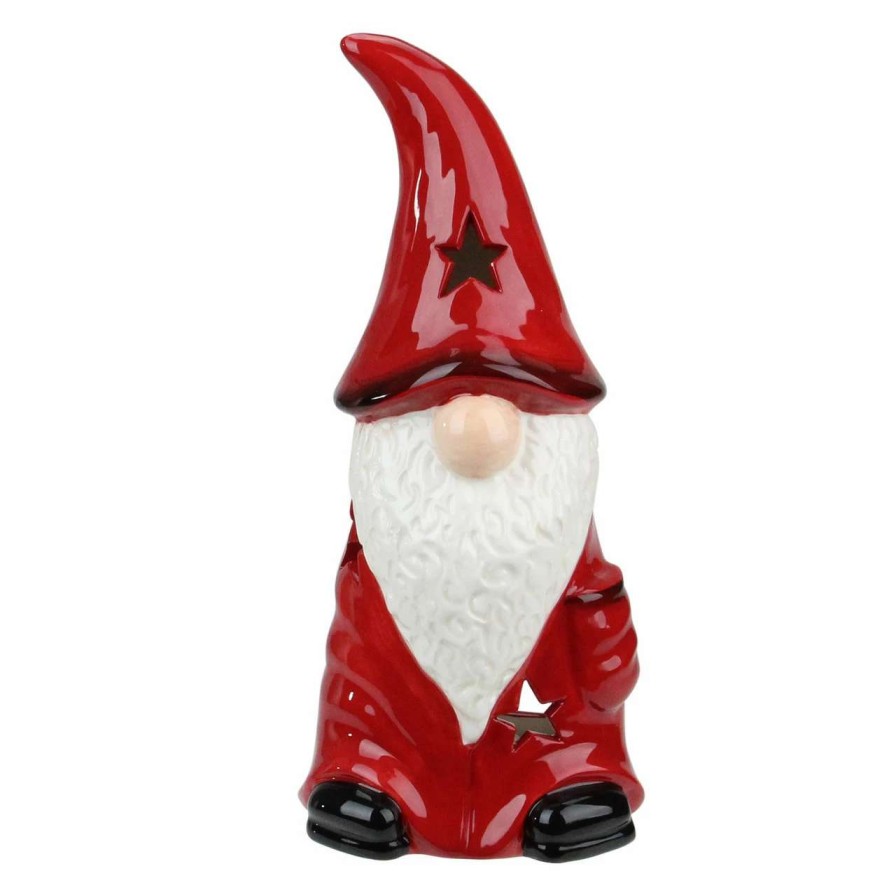 Candles & Lanterns * | Northlight 9.75 Red Ceramic Christmas Star Gnome Tealight Candle Holder