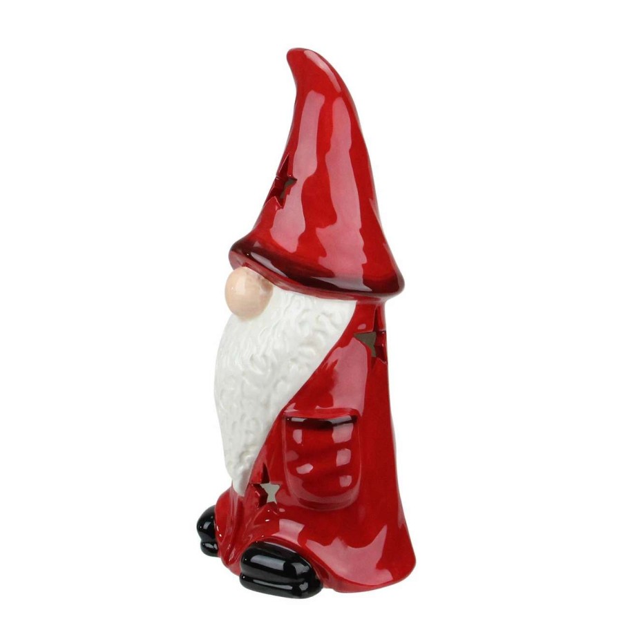 Candles & Lanterns * | Northlight 9.75 Red Ceramic Christmas Star Gnome Tealight Candle Holder