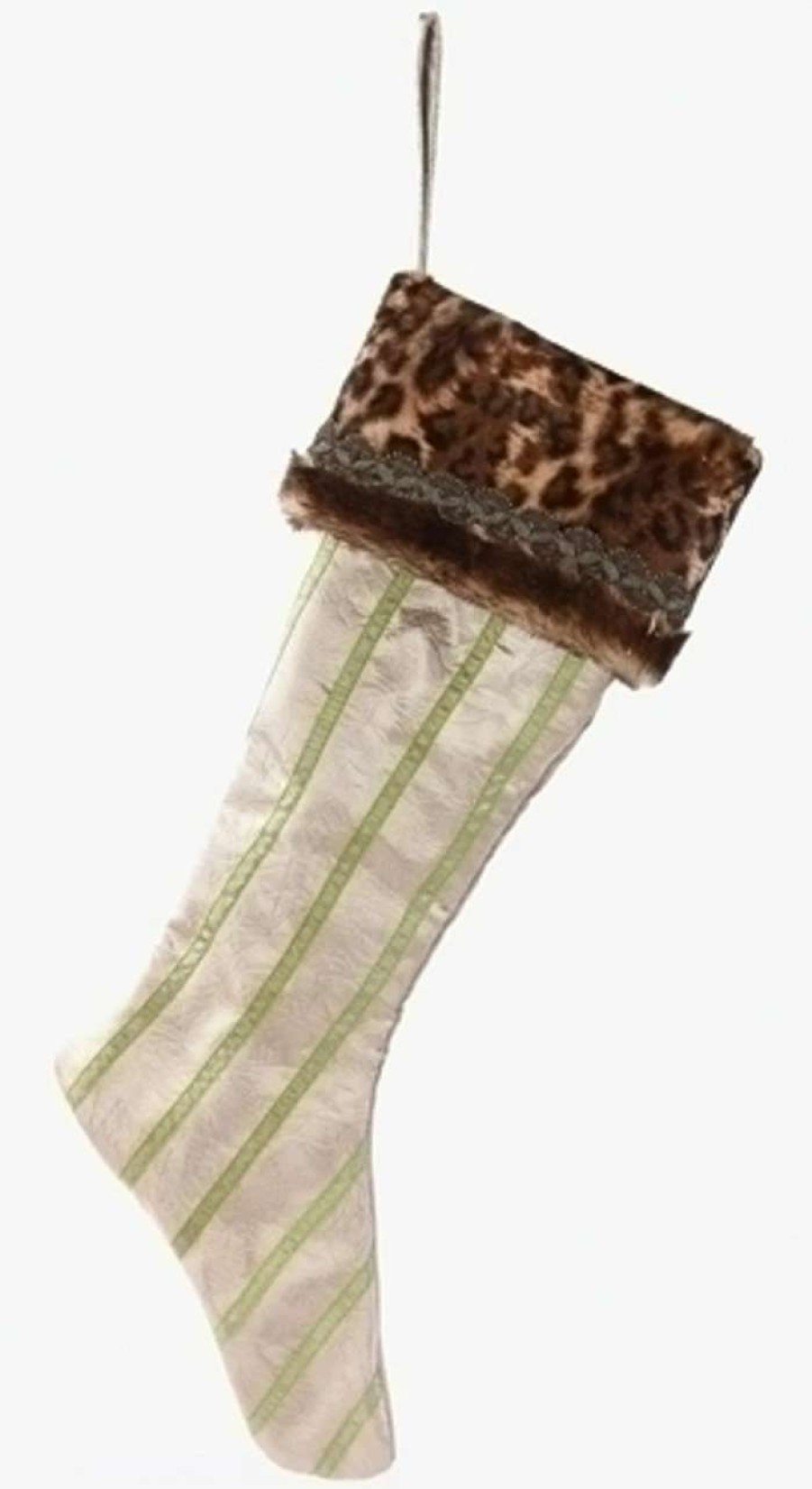 Stockings & Holders * | Roman 26 Brown And Green Striped Leopard Print Christmas Stocking