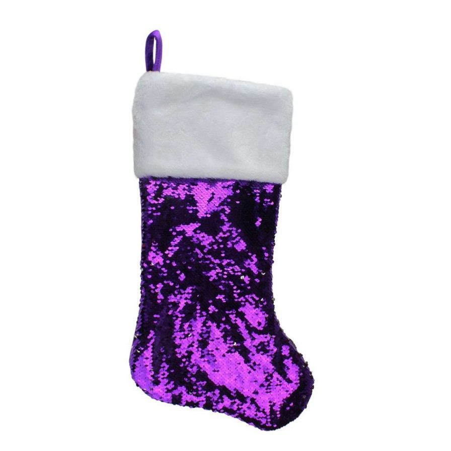 Stockings & Holders * | Northlight 23.25 Purple And Silver Reversible Sequined Christmas Stocking With Faux Fur Cuff