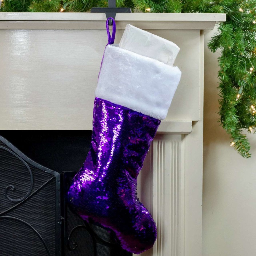 Stockings & Holders * | Northlight 23.25 Purple And Silver Reversible Sequined Christmas Stocking With Faux Fur Cuff