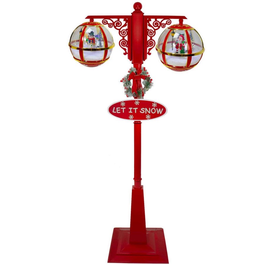 Christmas Village Sets & Accessories * | Northlight 74 Lighted Red And Gold Musical Double Christmas Street Lamp