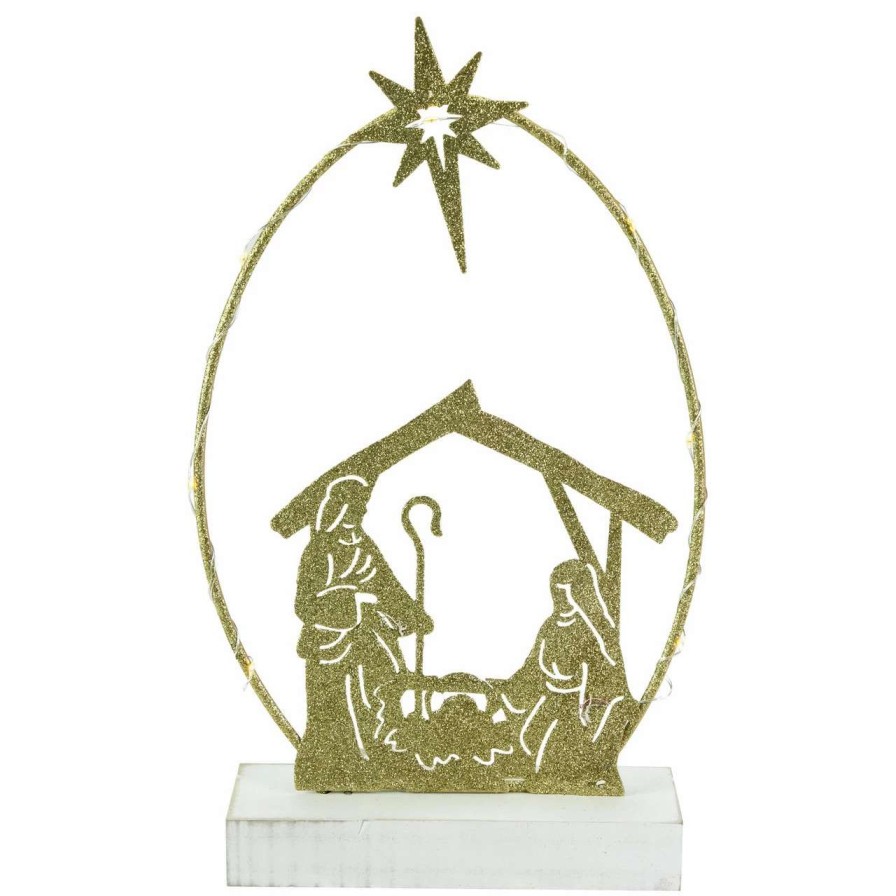 Nativity Sets & Accessories * | Northlight 14 Led Lighted Golden Glitter Holy Family Nativity Scene Christmas Decoration