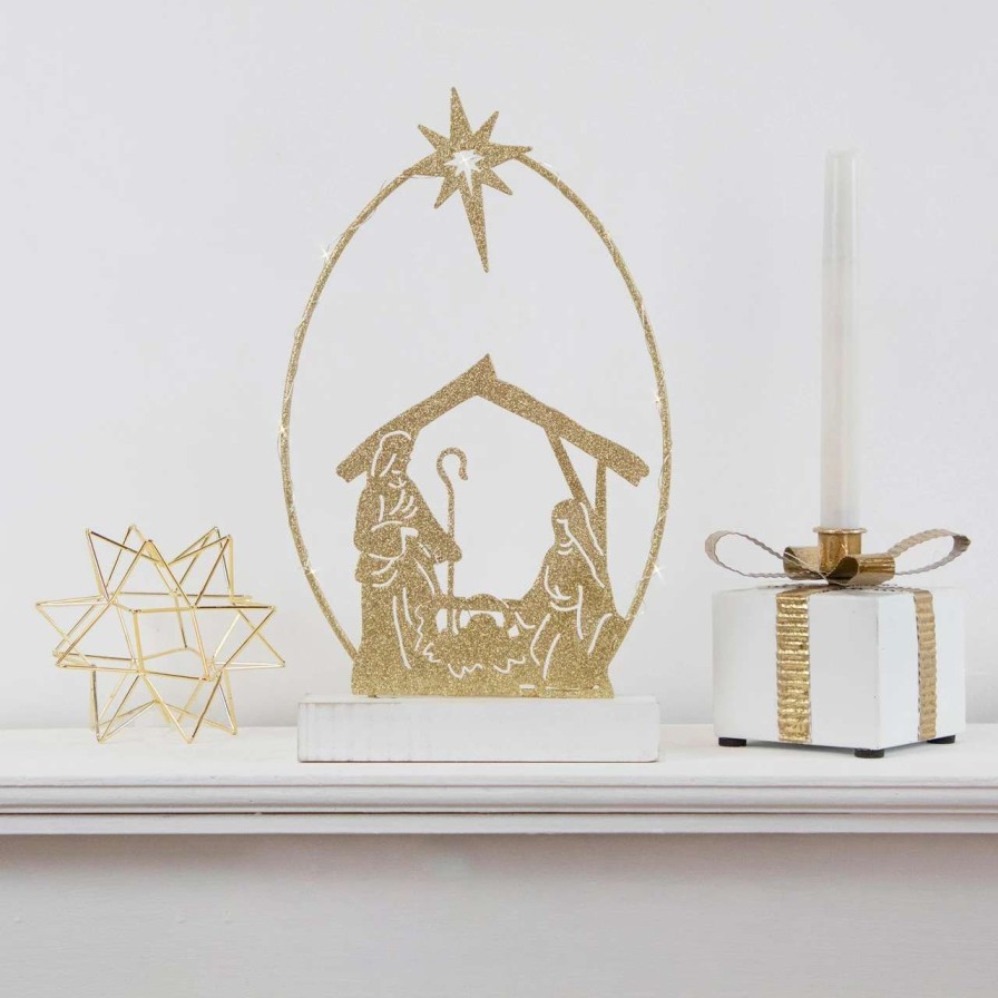 Nativity Sets & Accessories * | Northlight 14 Led Lighted Golden Glitter Holy Family Nativity Scene Christmas Decoration