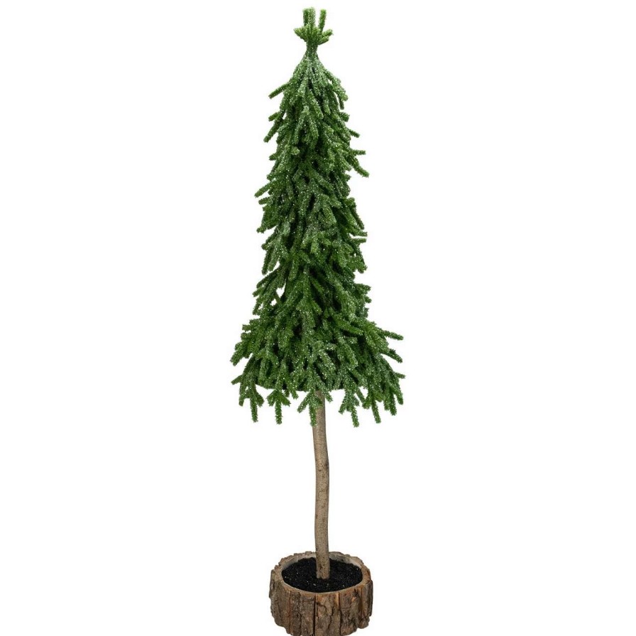 Christmas Table Top Trees * | Northlight 29.5-Inch Downswept Iced Artificial Christmas Tree Wood Base Unlit