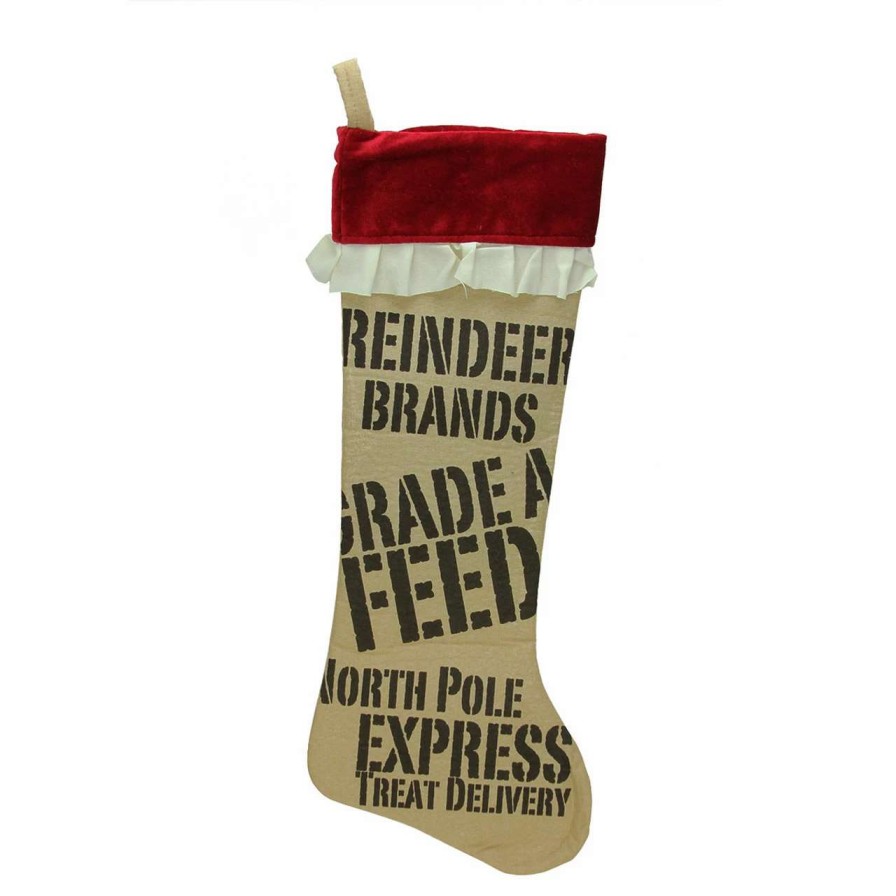 Stockings & Holders * | Sterling International Inc 24 Beige And Red Reindeer Feed Sack Christmas Stocking