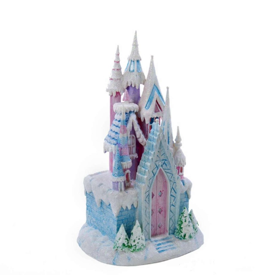 Christmas Village Sets & Accessories * | Ksa 12 Battery Operated Led Blue, Pink And White Snowy Ice Castle Table Top Decoration