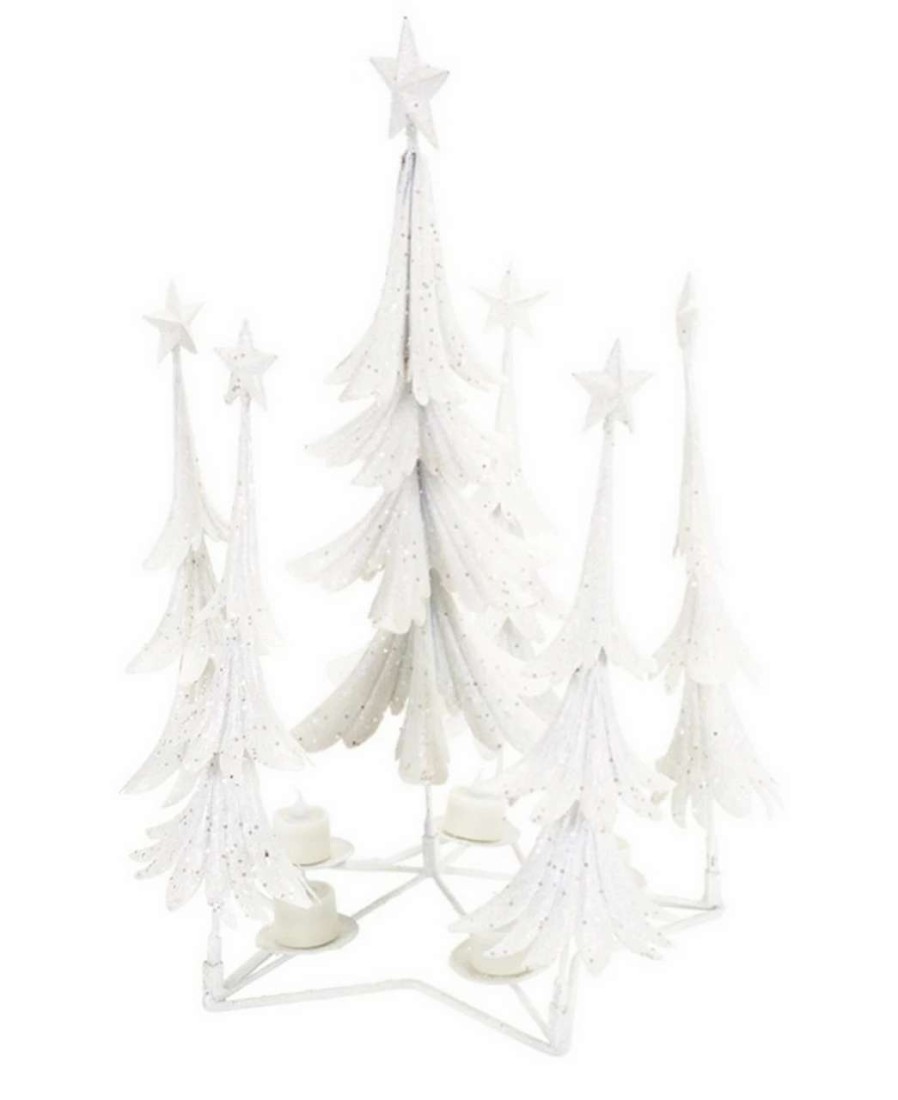 Candles & Lanterns * | Melrose 21 White Glittered Christmas Tree Tea Light Candle Holder