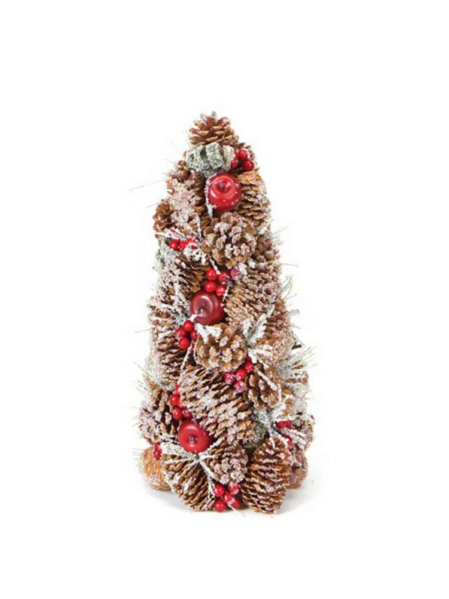 Christmas Table Top Trees * | Cc Christmas Decor 14 Red And Brown Iced Pine Cone Apple Berry Christmas Tree Tabletop Decor