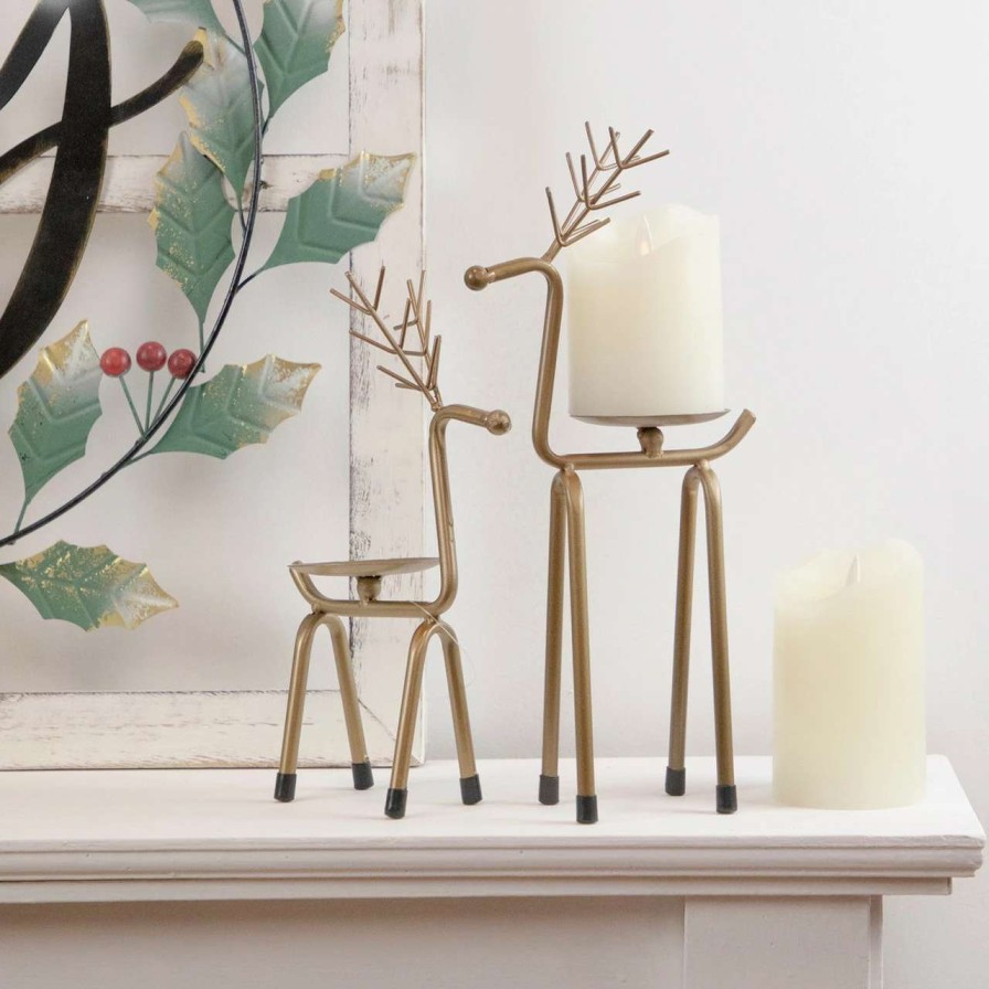 Candles & Lanterns * | Northlight 13.25 Large Bronze Reindeer Christmas Pillar Candle Holder