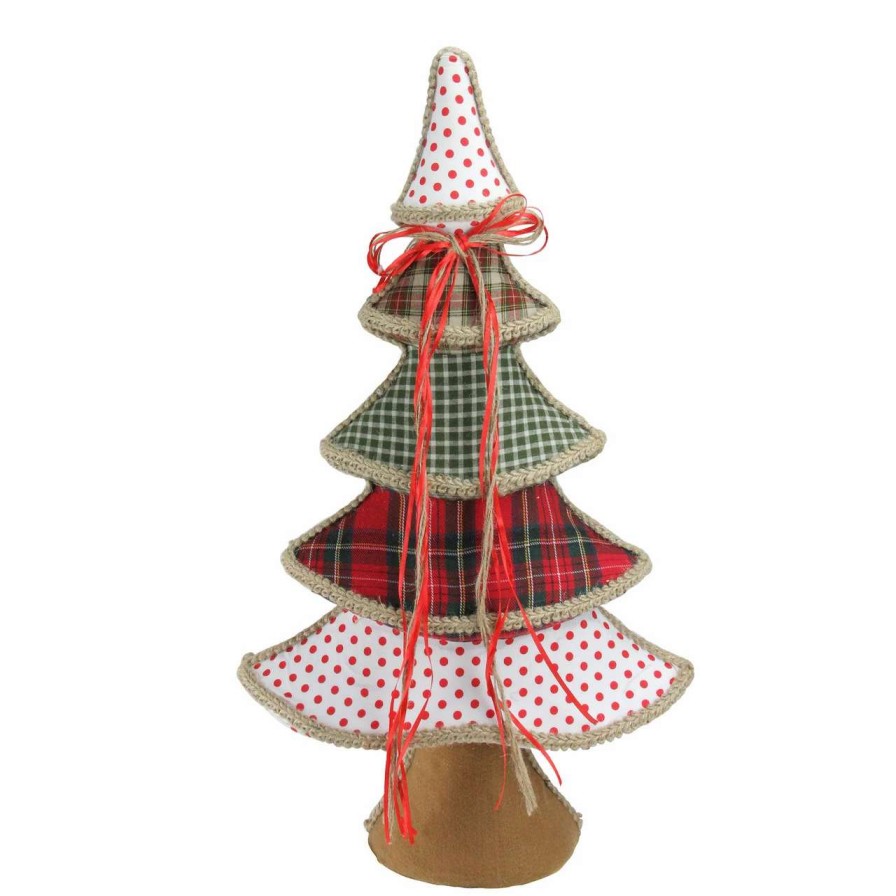 Christmas Table Top Trees * | Northlight 23 Red And Green Plaid And Polka Dot Christmas Tree Tabletop Decor