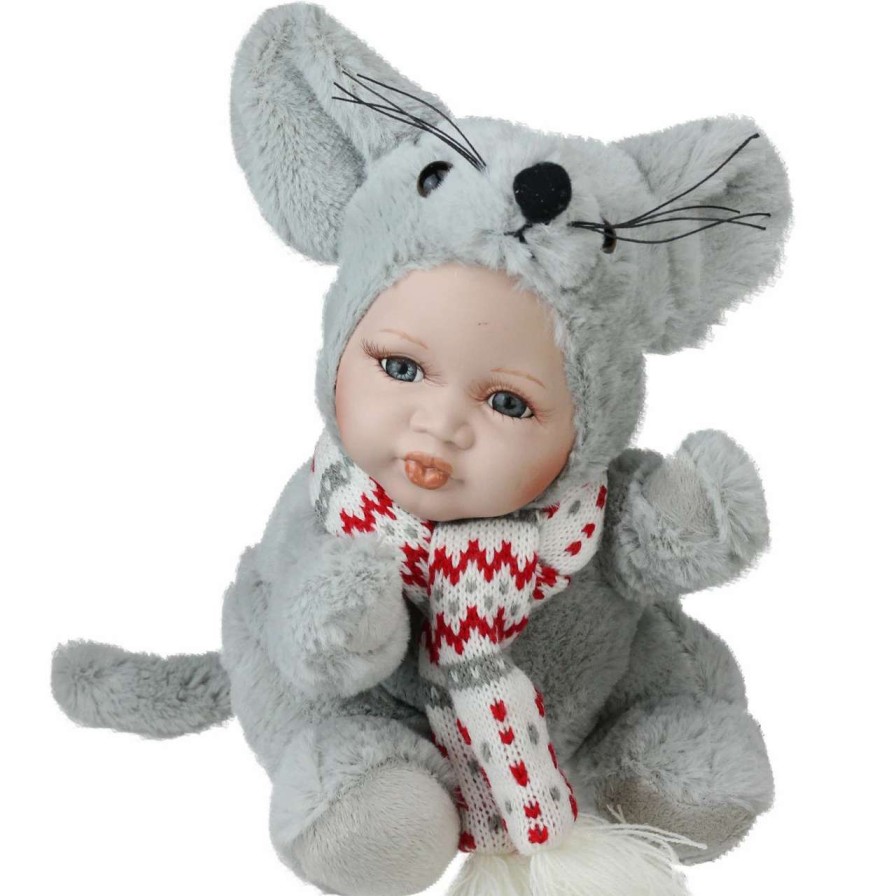 Figures * | Northlight 9 Gray And Red Pucker Up Baby In Mouse Costume Collectible Christmas Doll