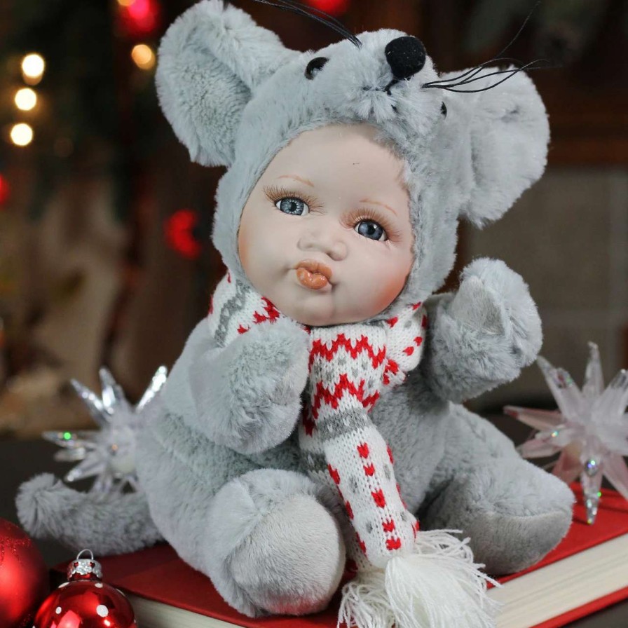 Figures * | Northlight 9 Gray And Red Pucker Up Baby In Mouse Costume Collectible Christmas Doll