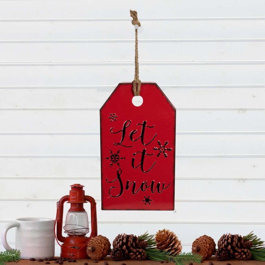 Christmas Village Sets & Accessories * | Northlight 12.25 Red And Black Metal Distressed "Let It Snow" Christmas Wall Decor