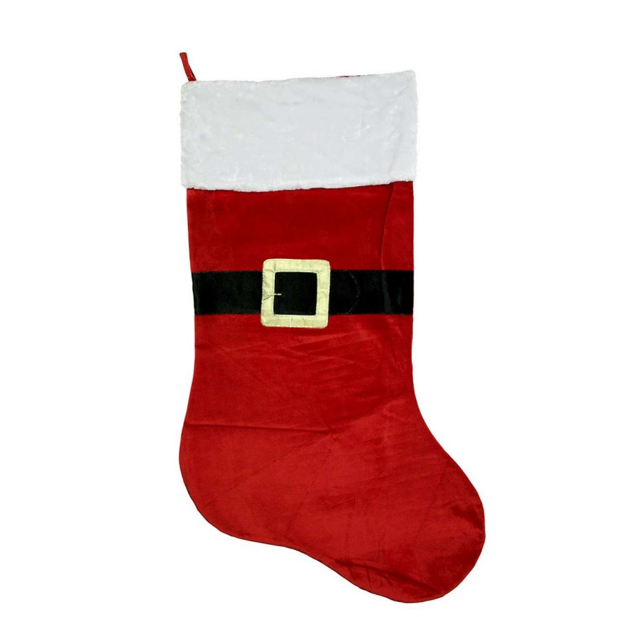 Stockings & Holders * | Northlight 48 Oversized Red And White Velveteen Santa Claus Belt Buckle Christmas Stocking