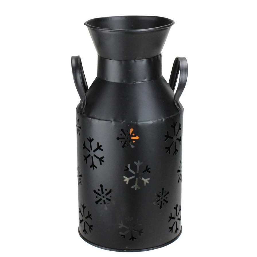 Candles & Lanterns * | Allstate 12 Black Snowflake Cutout Metal Christmas Milk Jug