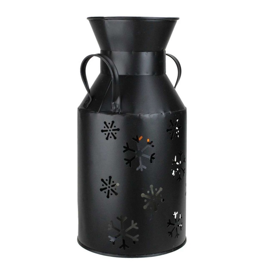 Candles & Lanterns * | Allstate 12 Black Snowflake Cutout Metal Christmas Milk Jug