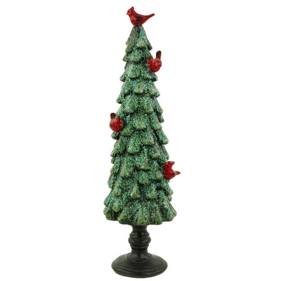 Christmas Table Top Trees * | Northlight 11 Green Glittered Tree With Red Cardinals Christmas Decoration