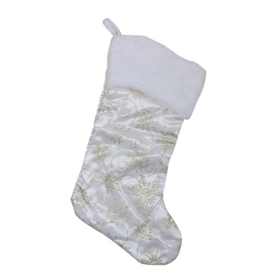 Stockings & Holders * | Northlight 20 White And Gold Glittered Snowflake Christmas Stocking With Cuff