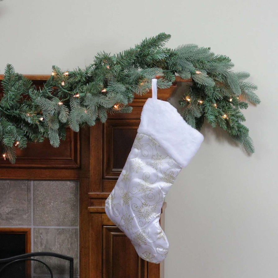 Stockings & Holders * | Northlight 20 White And Gold Glittered Snowflake Christmas Stocking With Cuff