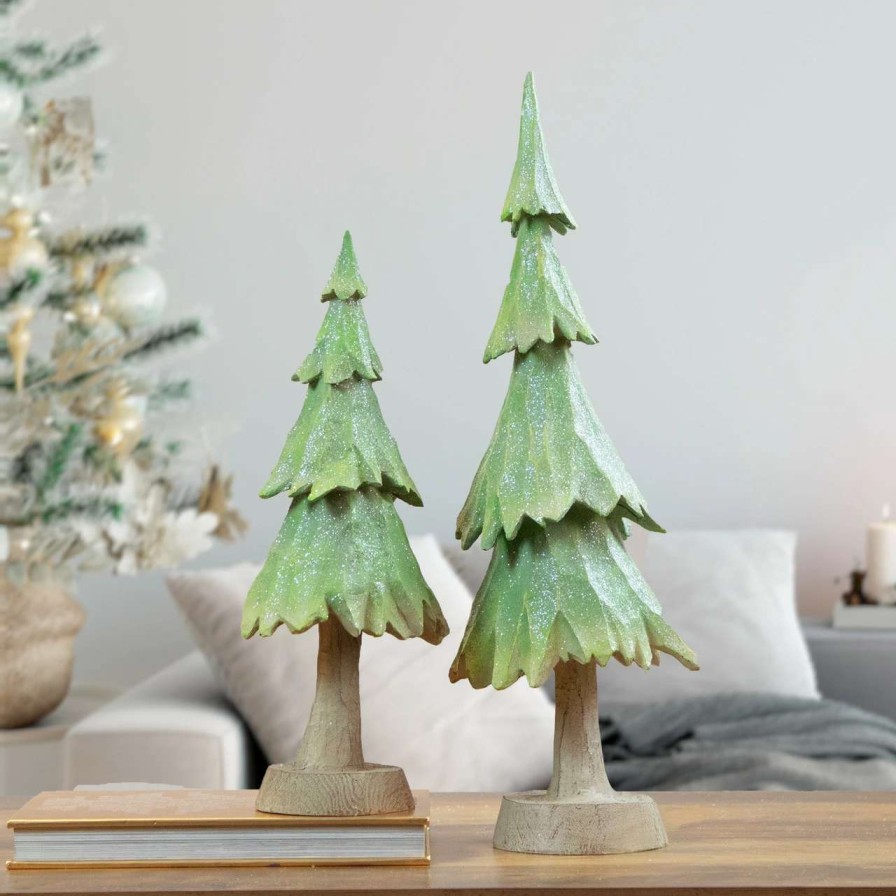 Christmas Table Top Trees * | Northlight 14.5 Green Glittered And Textured Christmas Tree Decoration