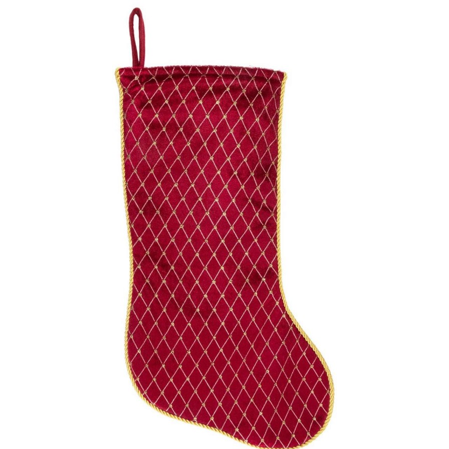 Stockings & Holders * | Northlight 20 Red And Gold Diamond Pattern Christmas Stocking