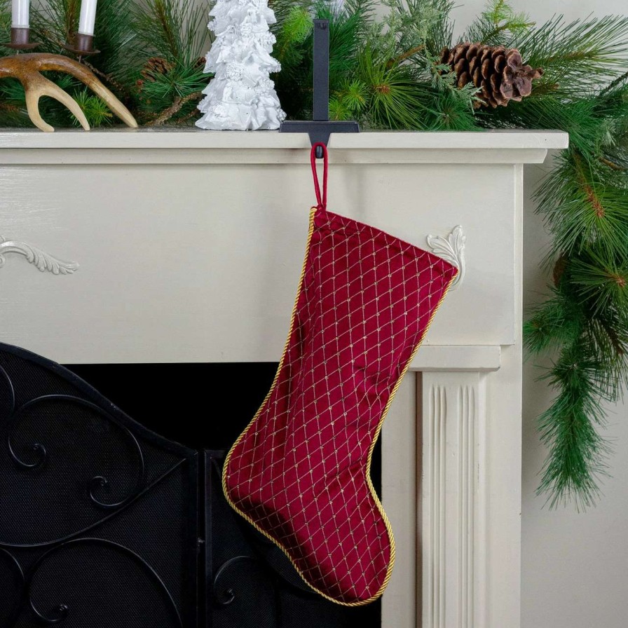 Stockings & Holders * | Northlight 20 Red And Gold Diamond Pattern Christmas Stocking