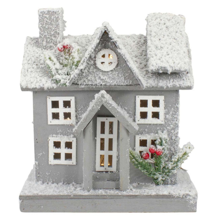 Christmas Village Sets & Accessories * | Northlight Lighted White And Gray Snowy House Christmas Tabletop Decoration