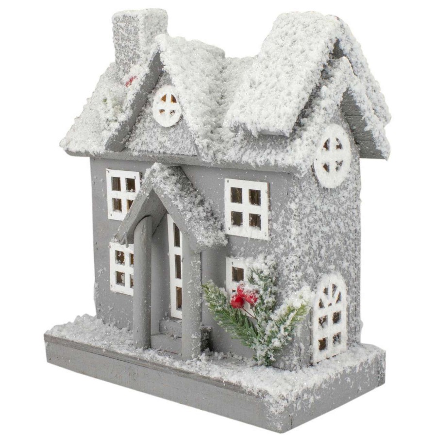 Christmas Village Sets & Accessories * | Northlight Lighted White And Gray Snowy House Christmas Tabletop Decoration