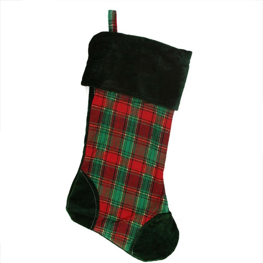 Stockings & Holders * | Northlight 19 Christmas Traditions Green, Red And Gold Woven Plaid And Velvet Stocking