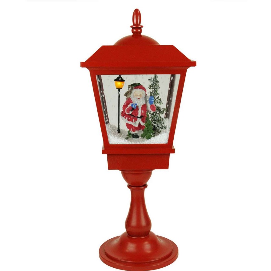 Christmas Village Sets & Accessories * | Northlight 25.25 Lighted Red Musical Santa Claus Snowing Table Top Christmas Street Lamp