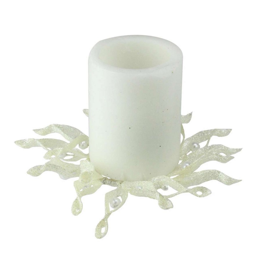 Candles & Lanterns * | Melrose 9 White Glittered Christmas Pillar Candle Holder Ring