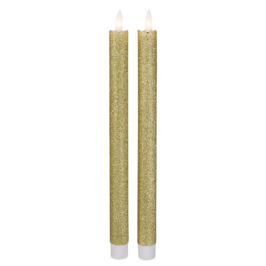 Candles & Lanterns * | Northlight Set 2 Gold Glittered Flameless Led Taper Christmas Candles 11