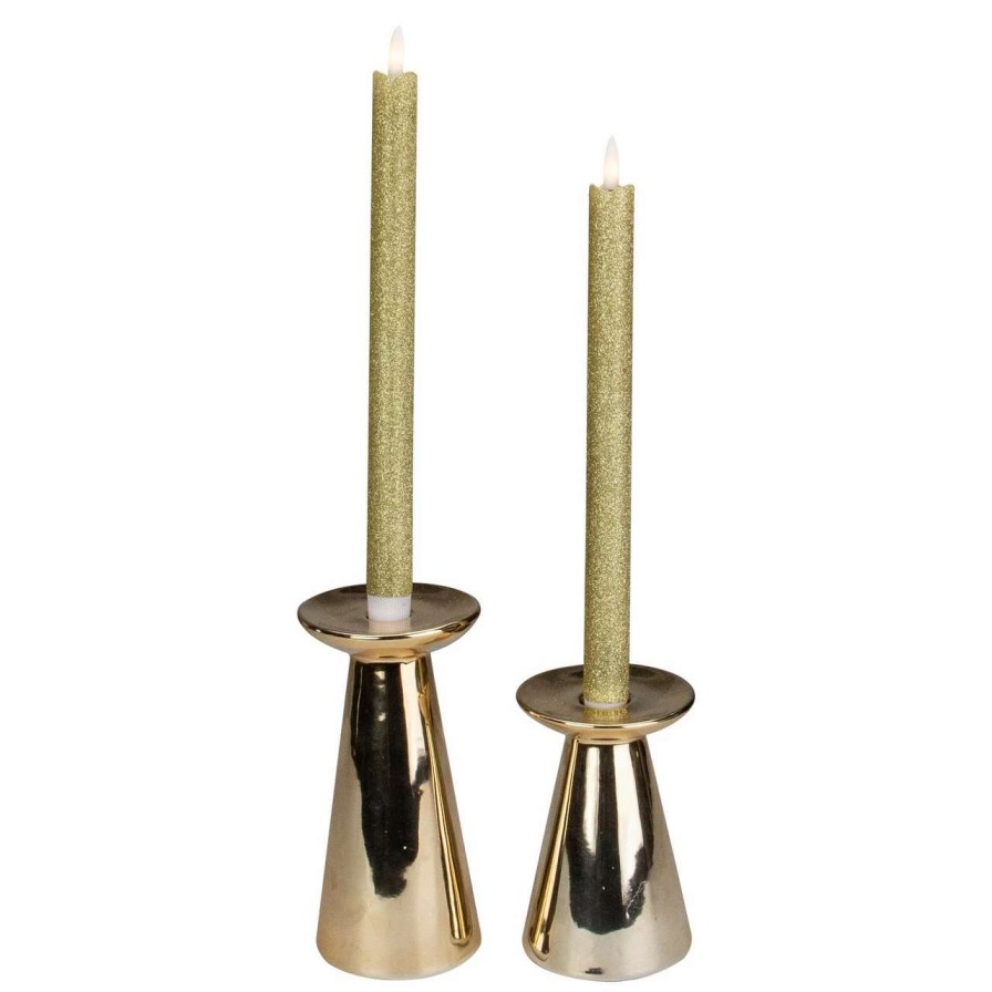 Candles & Lanterns * | Northlight Set 2 Gold Glittered Flameless Led Taper Christmas Candles 11