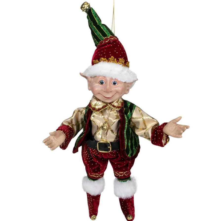 Figures * | Select Artificials 13 Burgundy And Gold Festive Chubby Christmas Elf With Bells