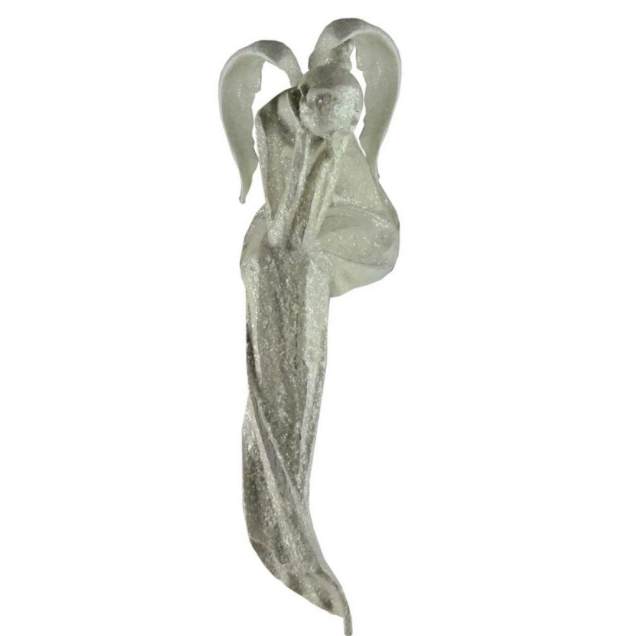 Figures * | Allstate 12 Ivory White Glittered Sitting Wishful Angel Table Top Christmas Decoration