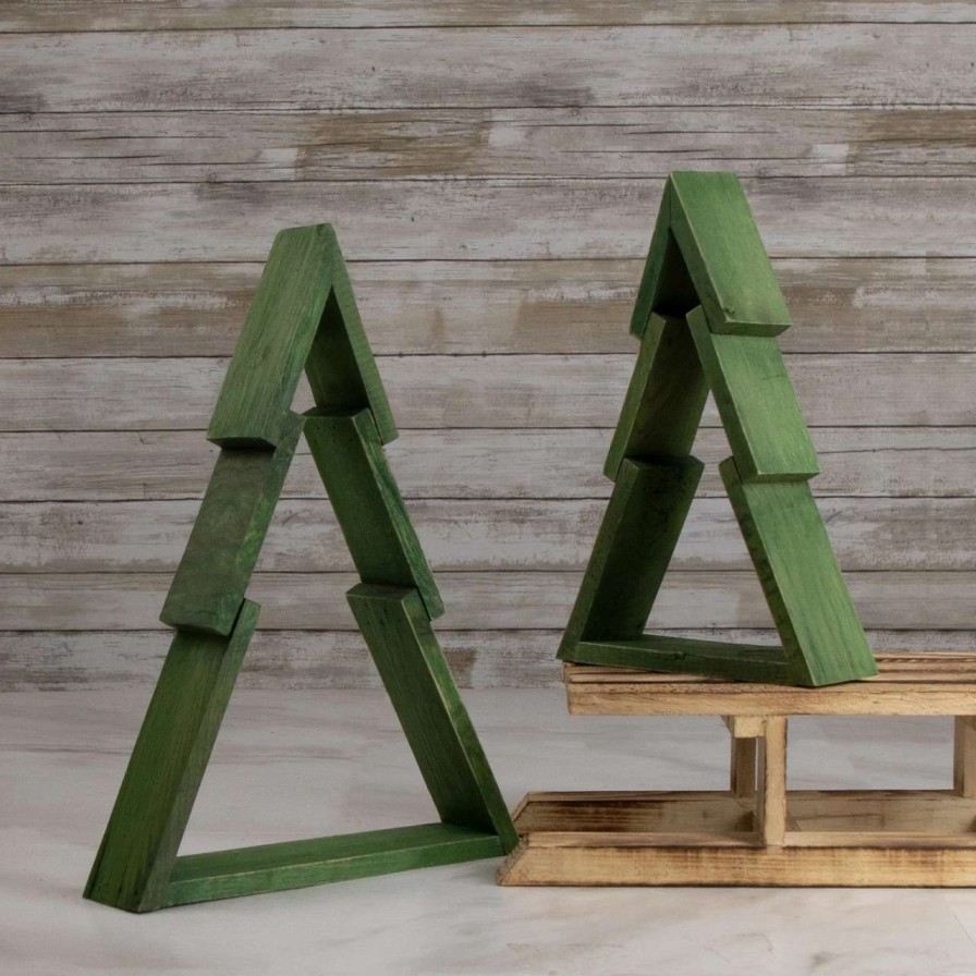 Christmas Table Top Trees * | Northlight 9.5 Green Geometric Wooden Christmas Tree Tabletop Display