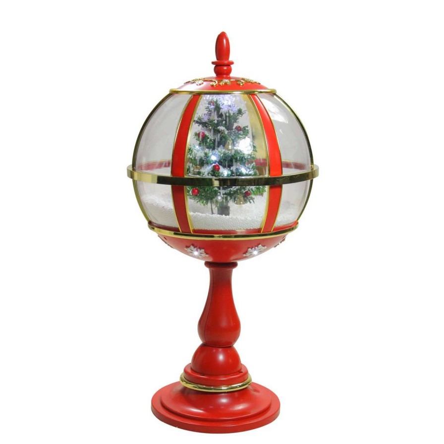 Christmas Village Sets & Accessories * | Northlight 23.5 Lighted Red Musical Snowing Christmas Tree Street Lamp