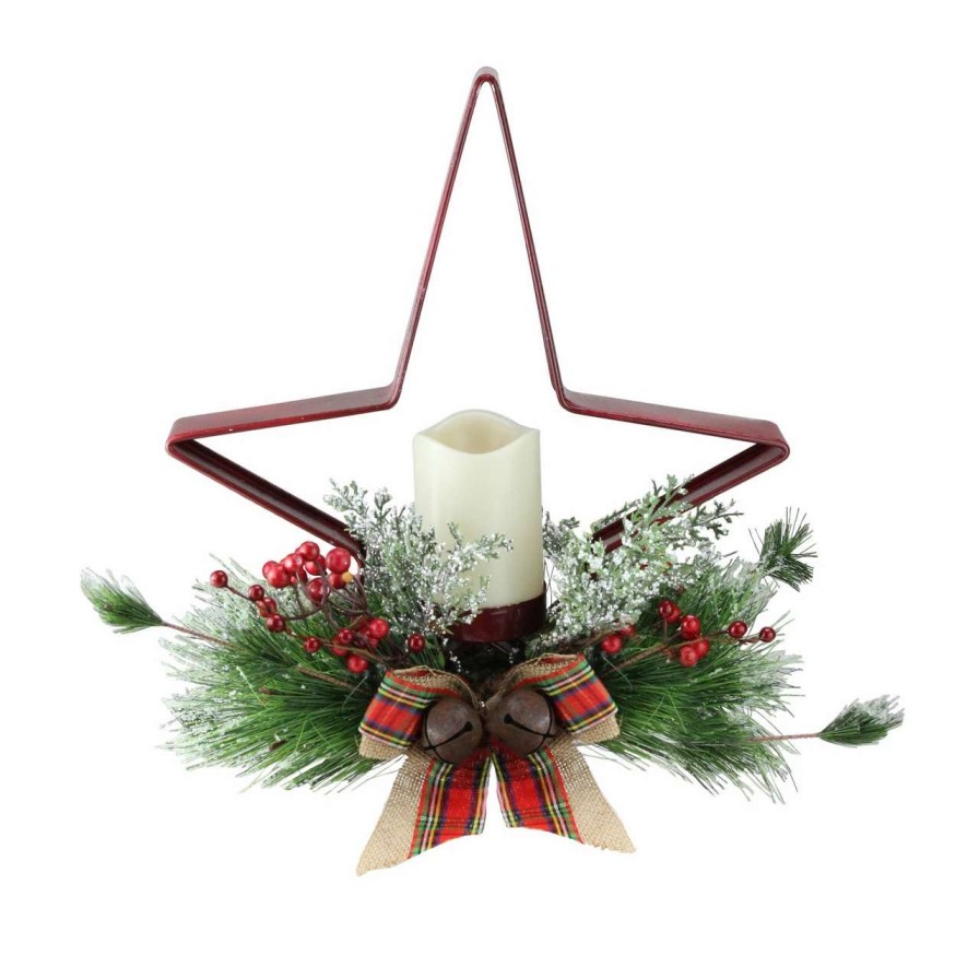 Candles & Lanterns * | Gerson Company/Gil Division 15 Battery Operated Green And Red Christmas Pine Needle Candle Holder