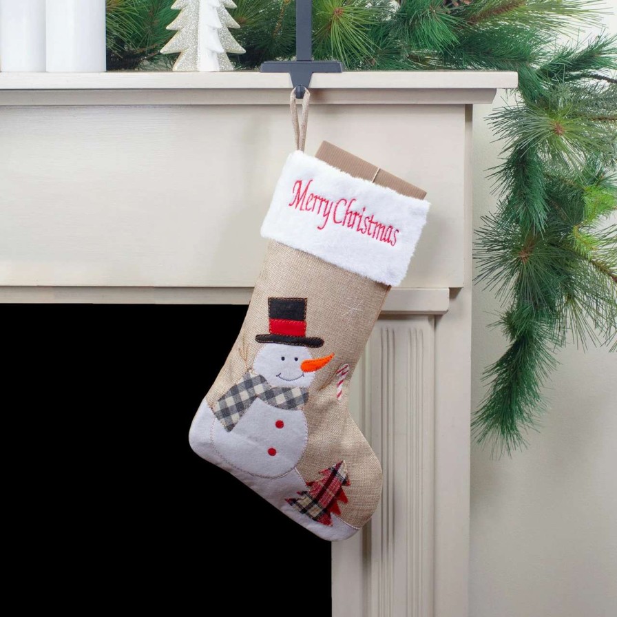 Stockings & Holders * | Northlight 19 Beige And Red Burlap "Merry Christmas" Snowman Christmas Stocking