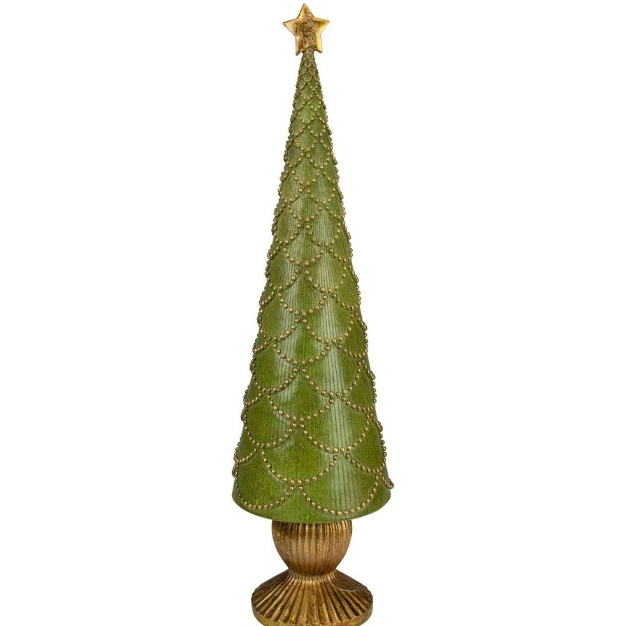 Christmas Table Top Trees * | Northlight 23 Green Christmas Tree Cone On Pedestal With Star Topper Tabletop Decor