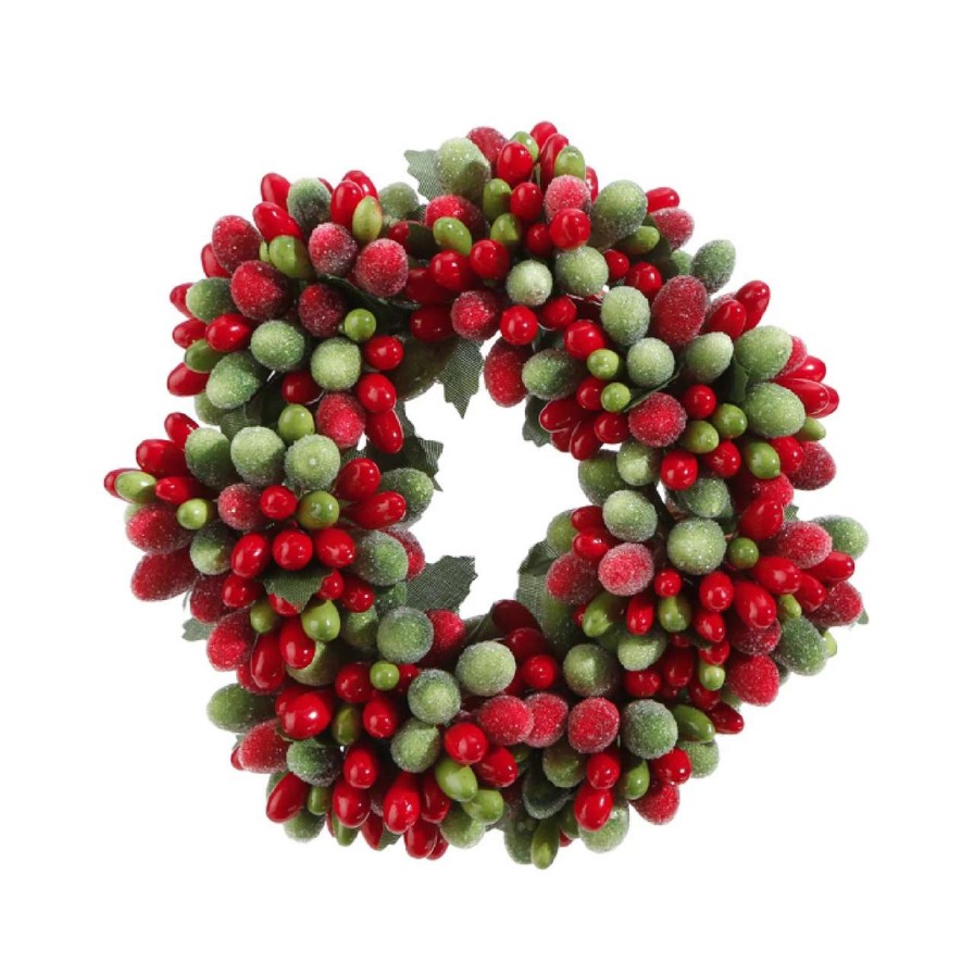 Candles & Lanterns * | Raz 4 Frosted Red And Green Holly And Berries Christmas Votive Candle Ring