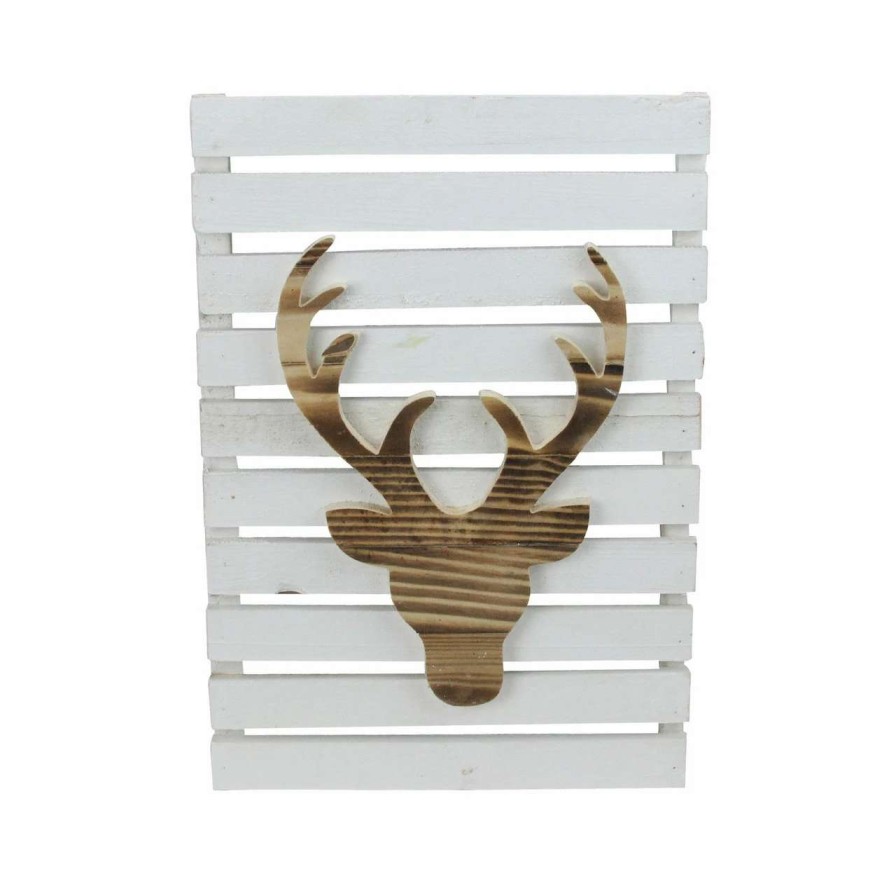 Christmas Village Sets & Accessories * | Northlight 15.75 Wood Deer On White Pallet Inspired Frame Christmas Wall Hanging