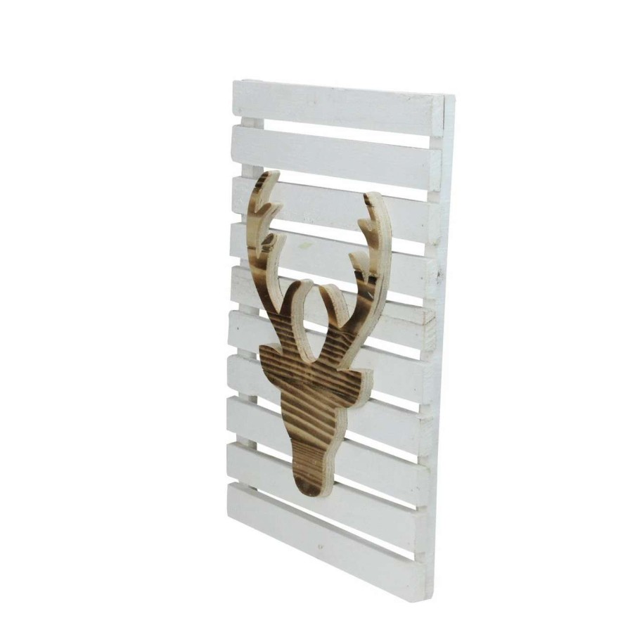 Christmas Village Sets & Accessories * | Northlight 15.75 Wood Deer On White Pallet Inspired Frame Christmas Wall Hanging