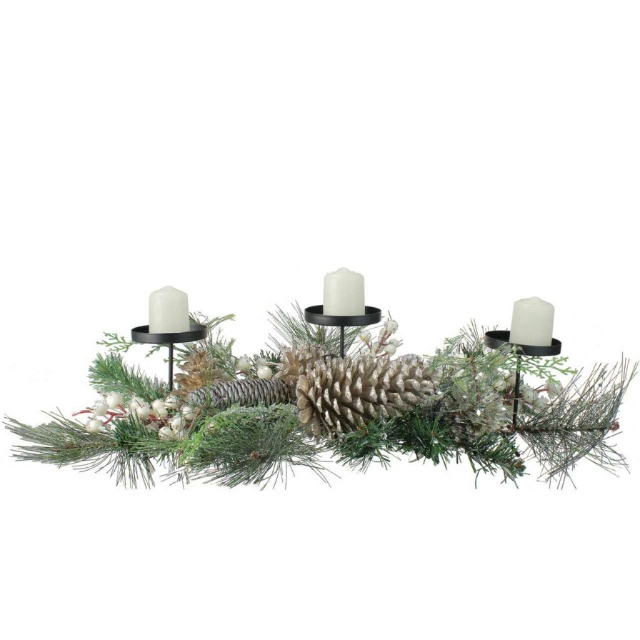 Candles & Lanterns * | Northlight 24 Long Needle Pine And Berries Christmas Candle Holder