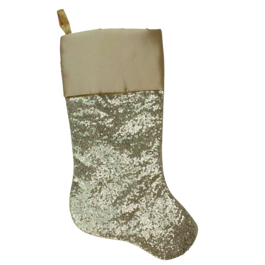 Stockings & Holders * | Northlight 22 Golden Metallic Sequined Christmas Stocking With Satin Cuff