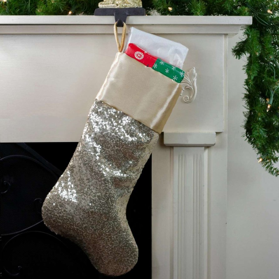 Stockings & Holders * | Northlight 22 Golden Metallic Sequined Christmas Stocking With Satin Cuff