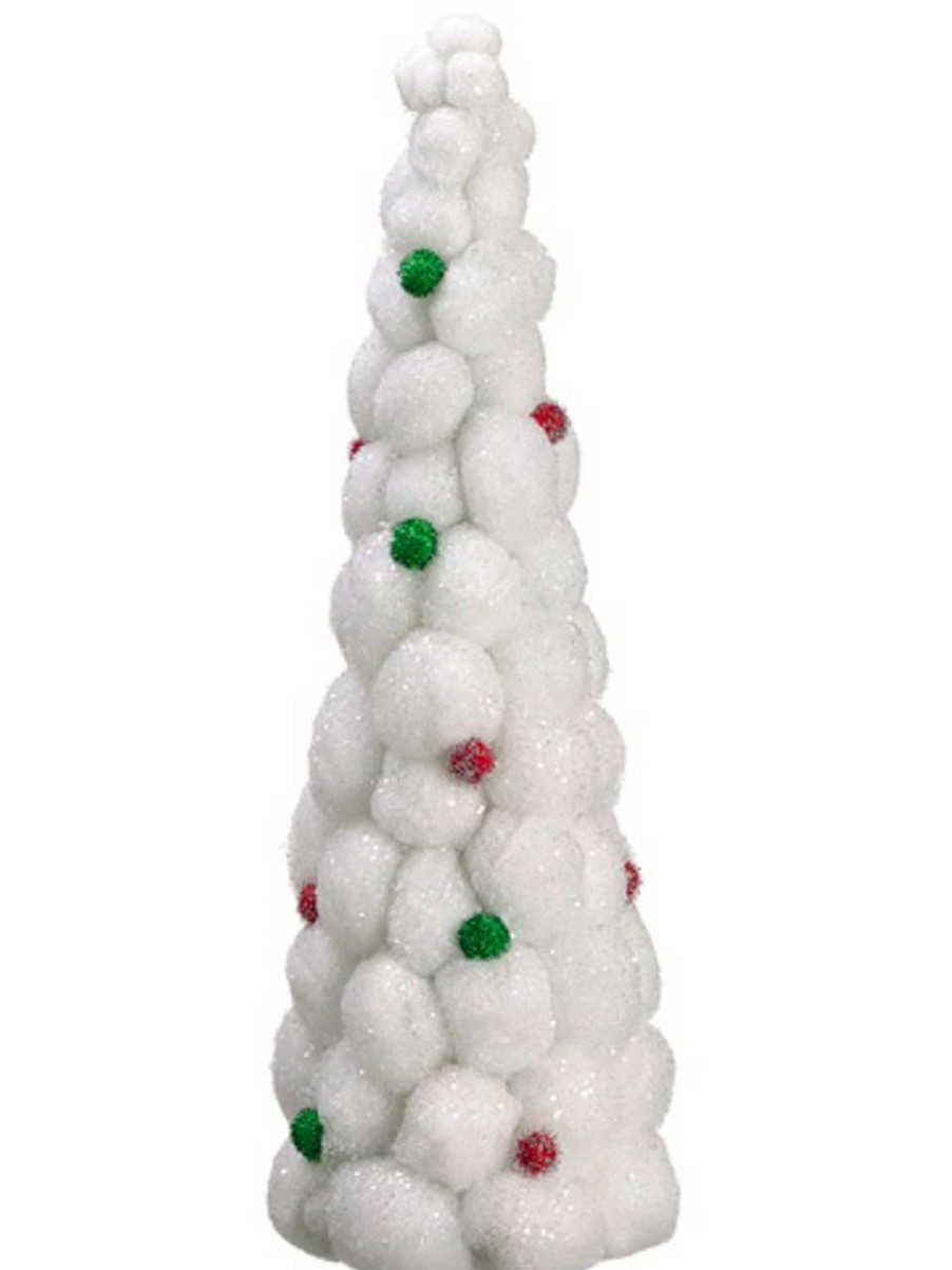 Christmas Table Top Trees * | Allstate 24 White Whimsical Snowball Glitter Tabletop Christmas Topiary Tree Unlit