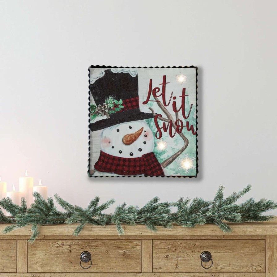 Christmas Village Sets & Accessories * | Northlight 12 Led Lighted 'Let It Snow' Snowman Christmas Canvas Wall Art